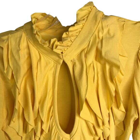 Arden B. Blouse Womens S Yellow Cut Out Ruffles Y2K Boho Festival 3/4 Sleeve - Picture 5 of 8